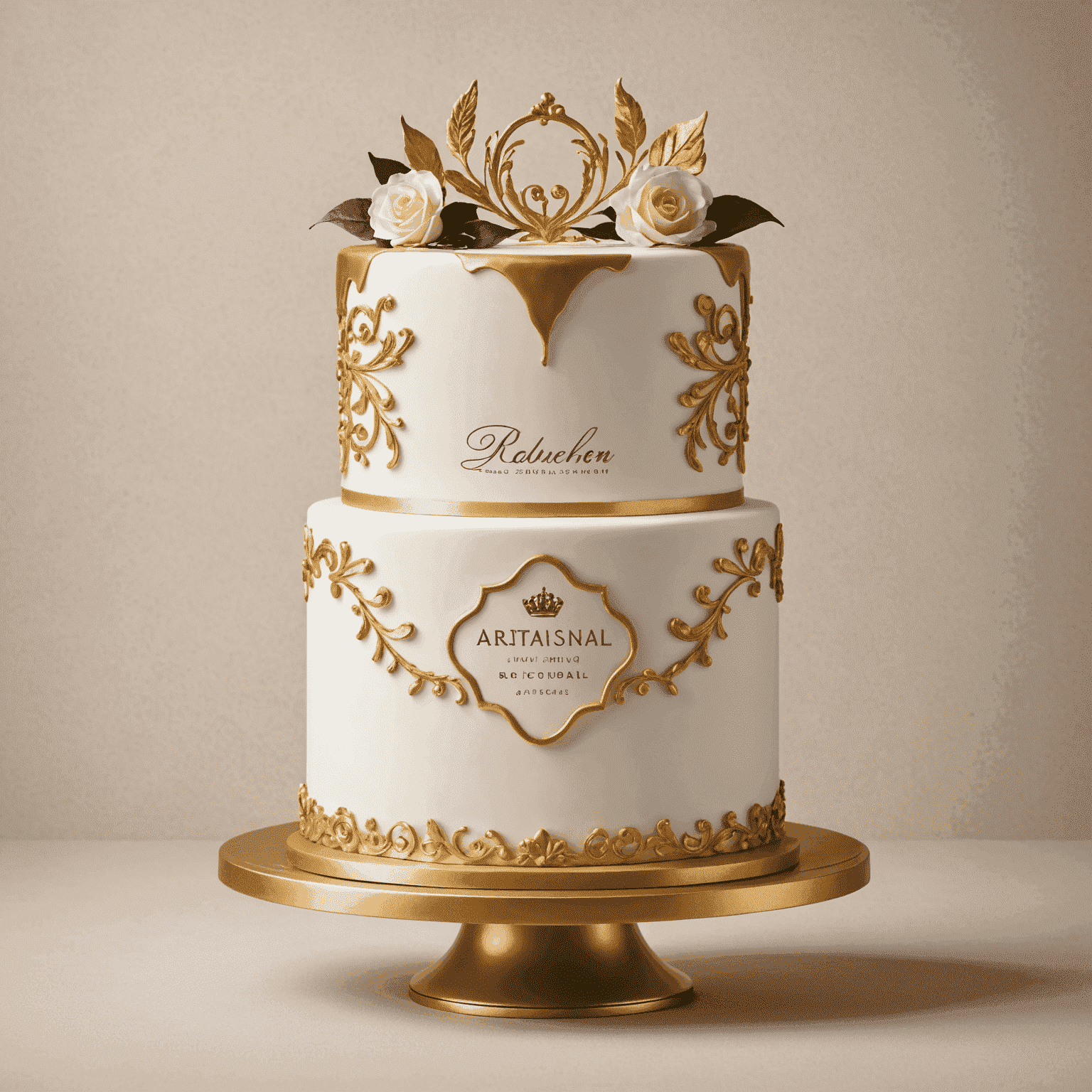Logo de Pasteles Artesanales - Un elegante diseño de pastel con detalles dorados