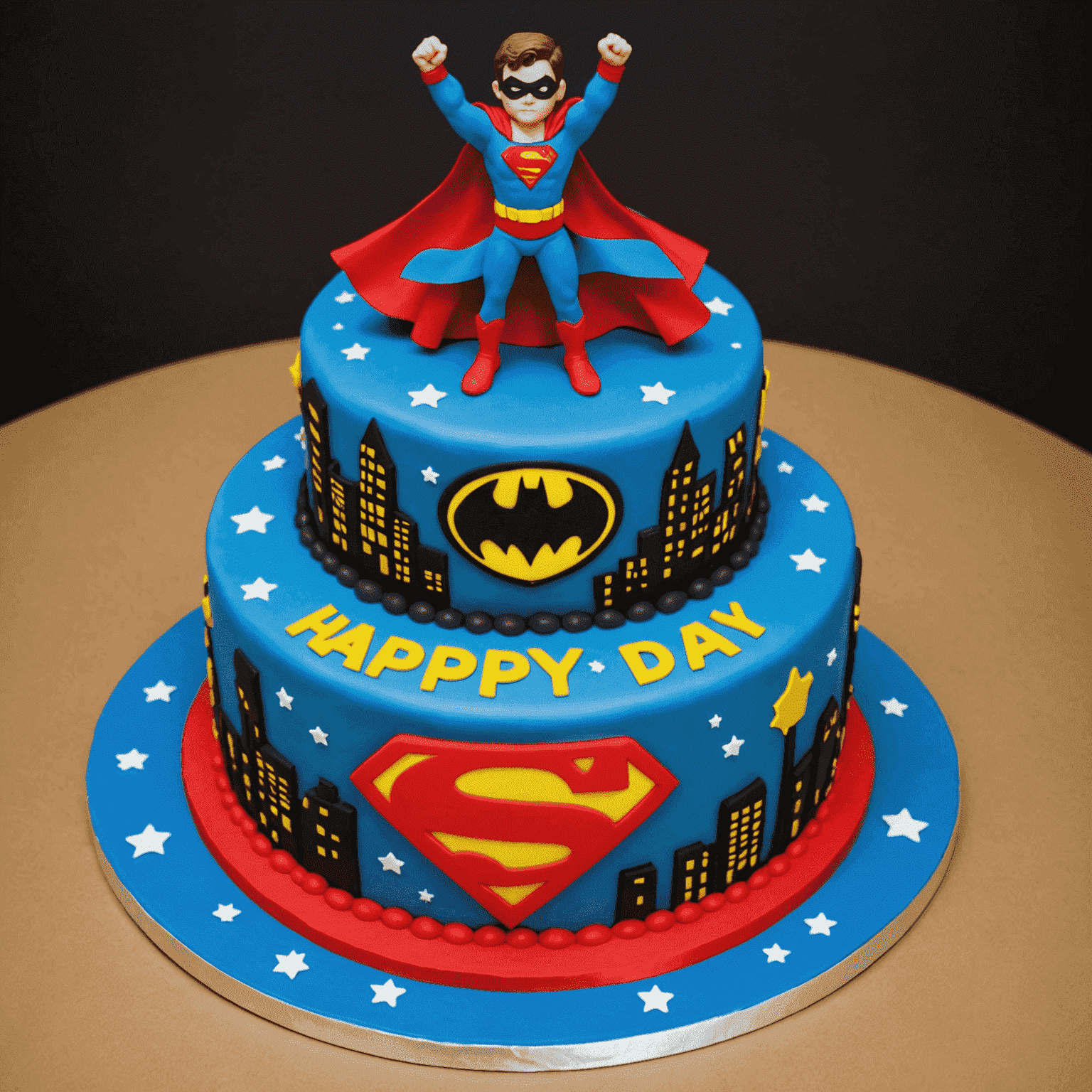 Tarta de cumpleaños temática de superhéroes para niños