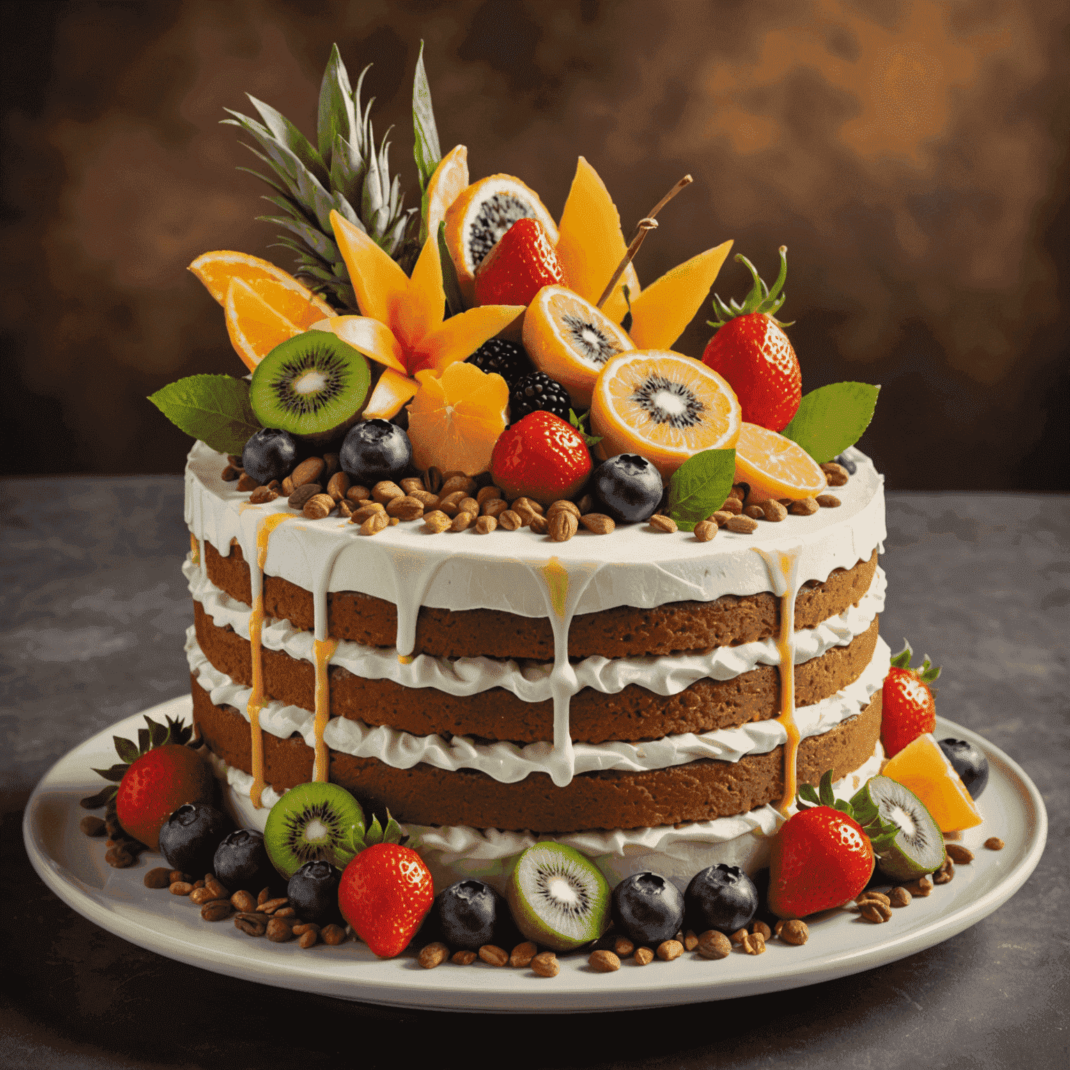 Imagen de una tarta con combinaciones de sabores exóticos y presentación artística