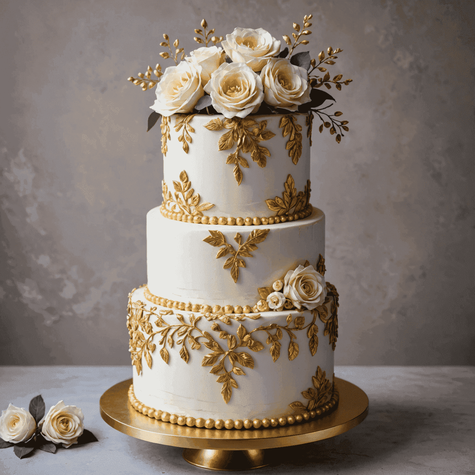 Tarta elegante para adultos con decoración floral y dorada