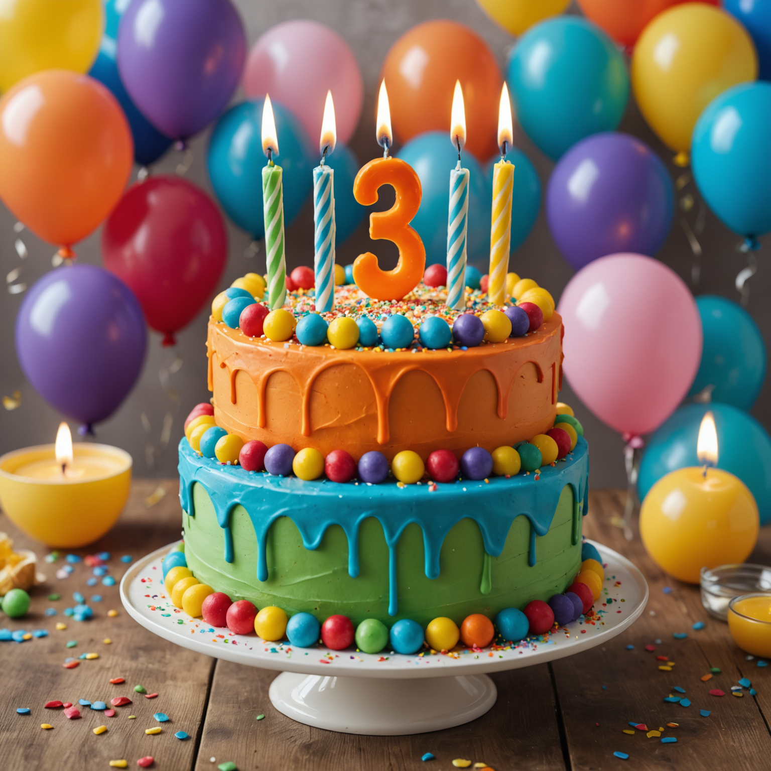 Imagen de una colorida tarta de cumpleaños infantil con decoraciones temáticas y velas